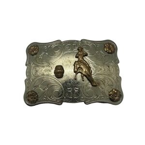 Vintage ROCKMOUNT Denver Colorado Barrel Racer Cowboy Western Belt Buckle Nickel